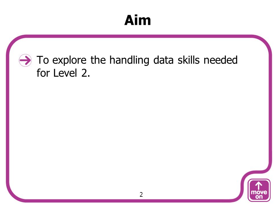 Aim To explore the handling data skills needed for Level 2. 2