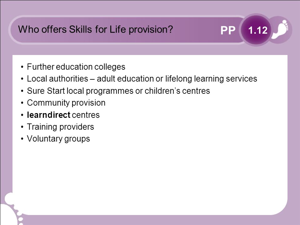 PP Who offers Skills for Life provision.