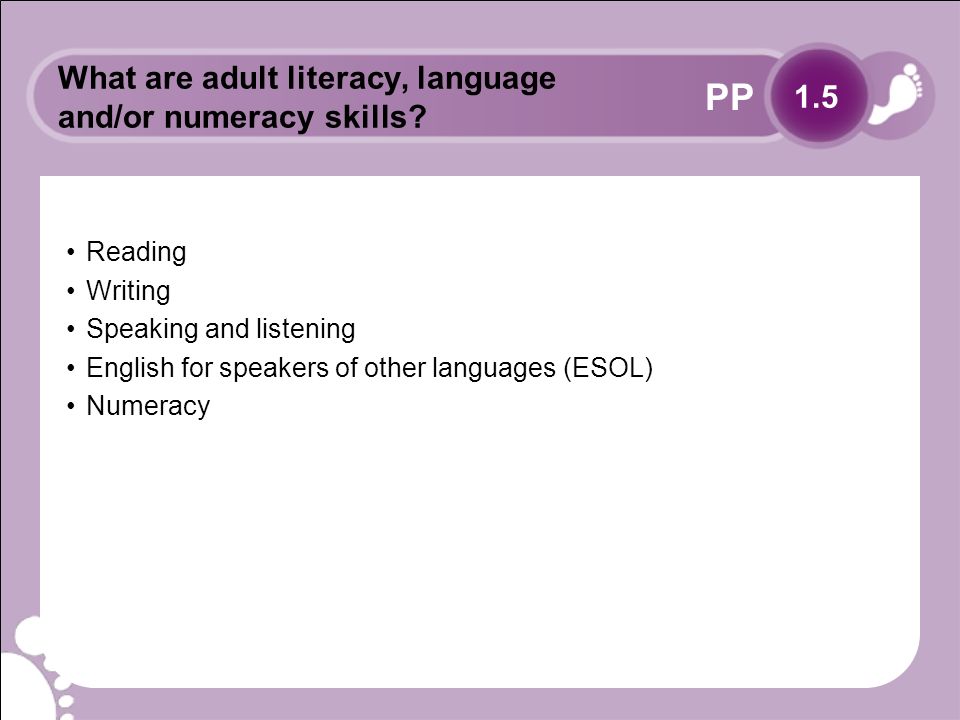 PP What are adult literacy, language and/or numeracy skills.