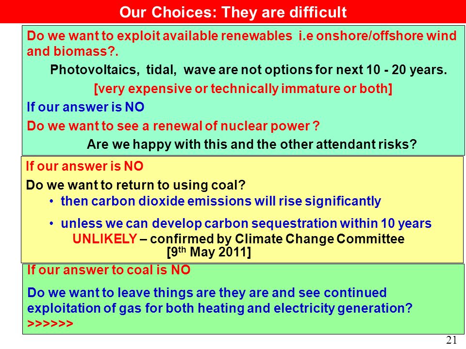 21 Do we want to exploit available renewables i.e onshore/offshore wind and biomass .