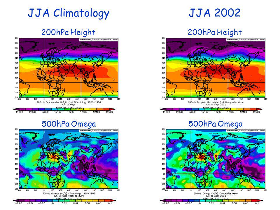 JJA Climatology 500hPa Omega 200hPa Height 500hPa Omega JJA 2002