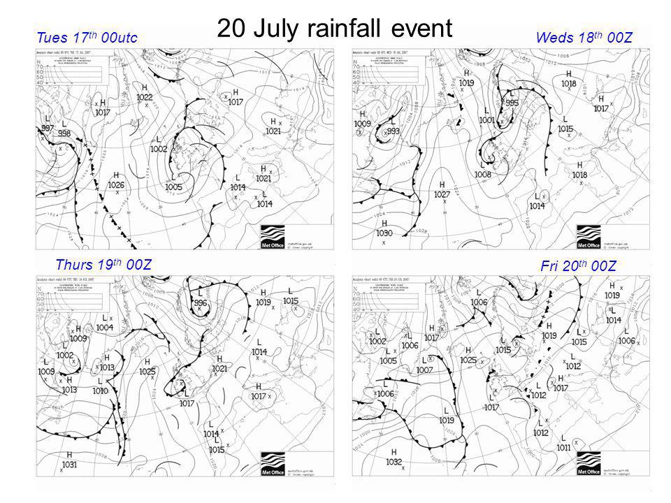 20 July rainfall event Fri 20 th 00Z Weds 18 th 00ZTues 17 th 00utc Thurs 19 th 00Z