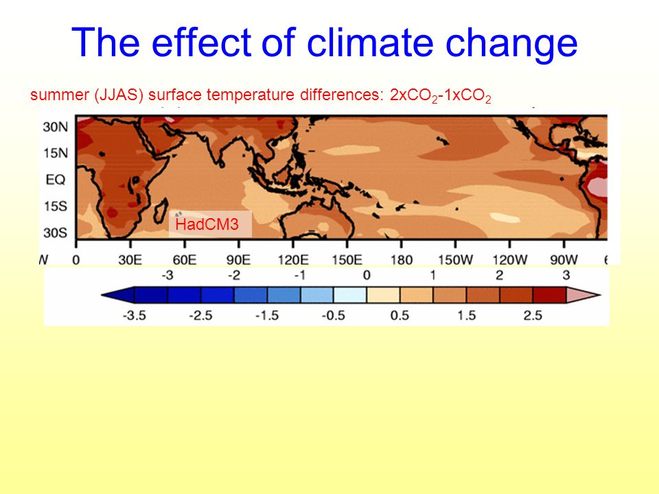 The effect of climate change HadCM3 summer (JJAS) surface temperature differences: 2xCO 2 -1xCO 2