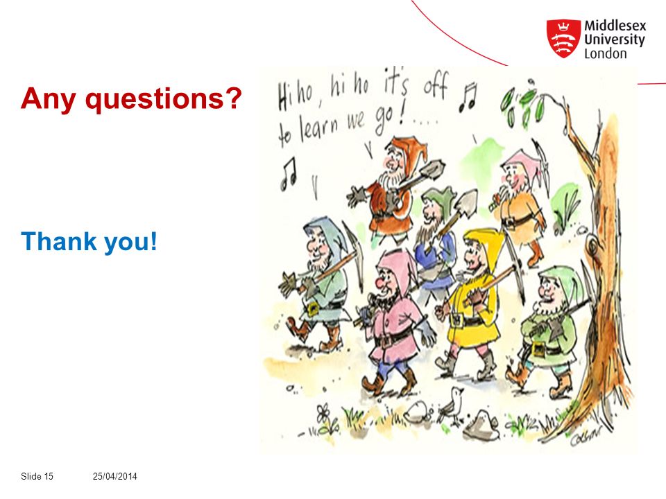Any questions Thank you! 25/04/2014Slide 15