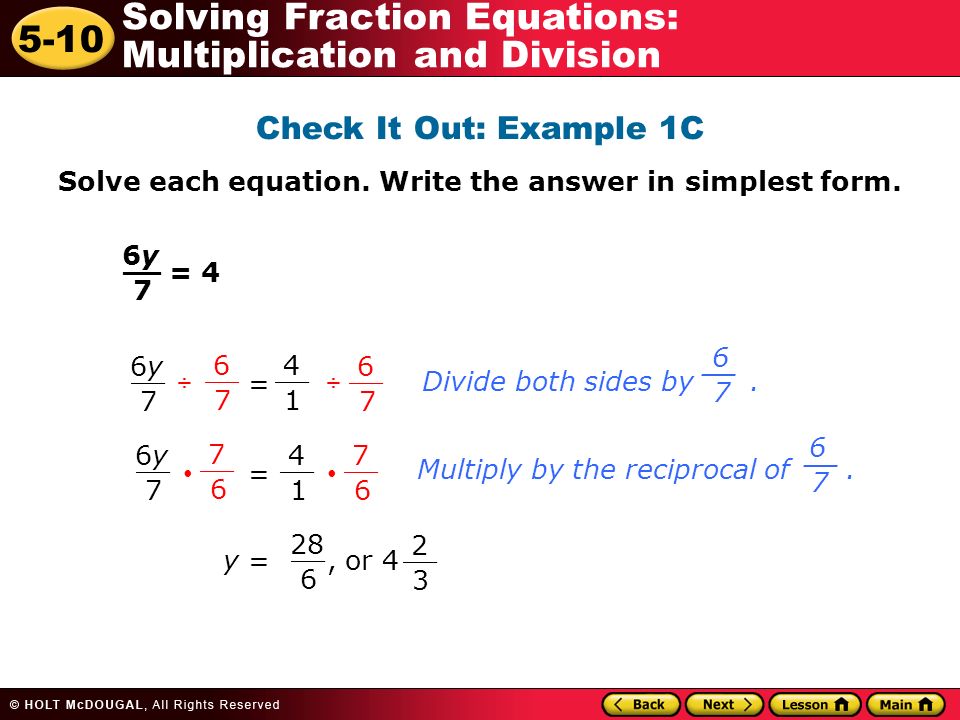 5 10 Solving Fraction Equations Multiplication And Division Warm 5 10 Solving Fraction Equations Multiplication And Division Check It Out Example 1c