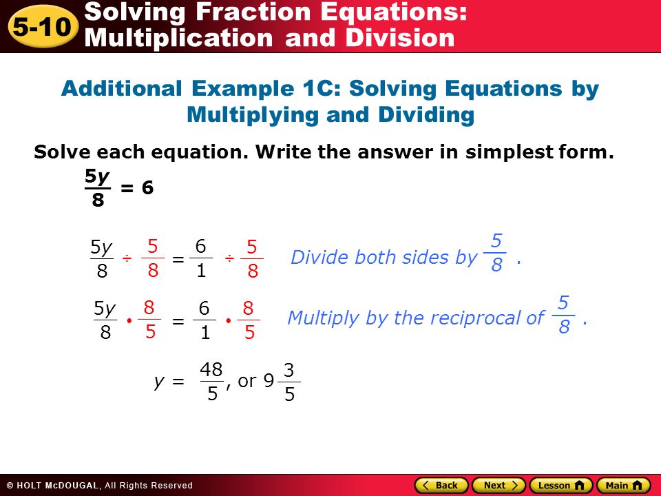 5 10 Solving Fraction Equations Multiplication And Division Warm 5 10 Solving Fraction Equations Multiplication And Division Additional Example 1c