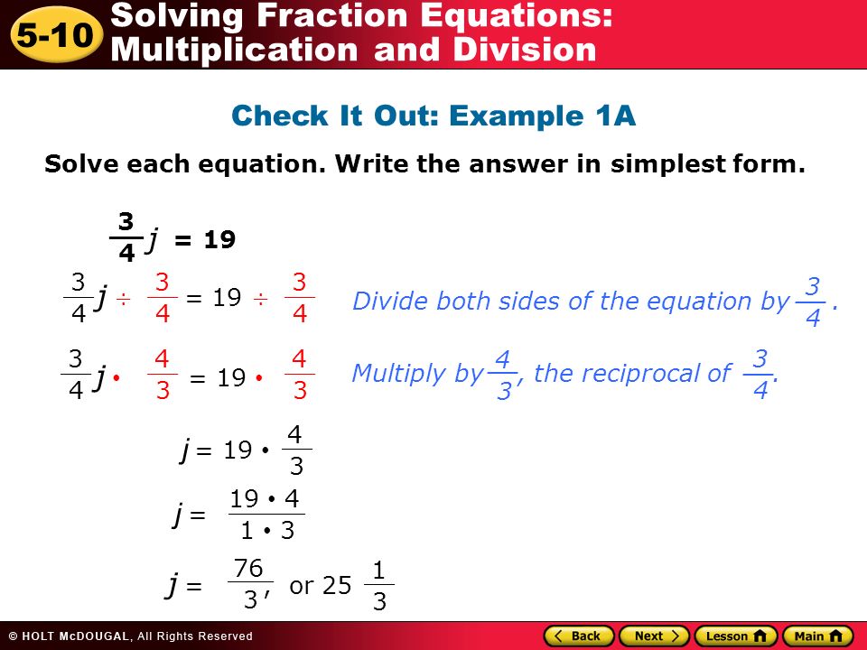 5 10 Solving Fraction Equations Multiplication And Division Warm 5 10 Solving Fraction Equations Multiplication And Division Check It Out Example 1a