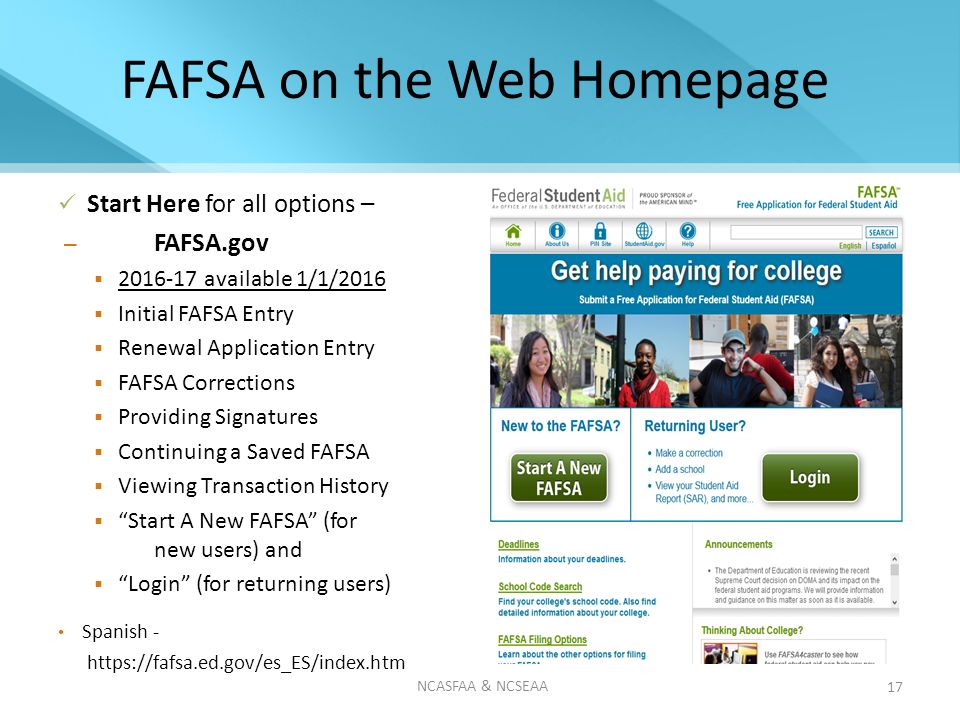 Worksheet Fafsa On The Web Worksheet financial aid for college ncasfaa ncseaa ppt download fafsa on the web homepage start here all options gov