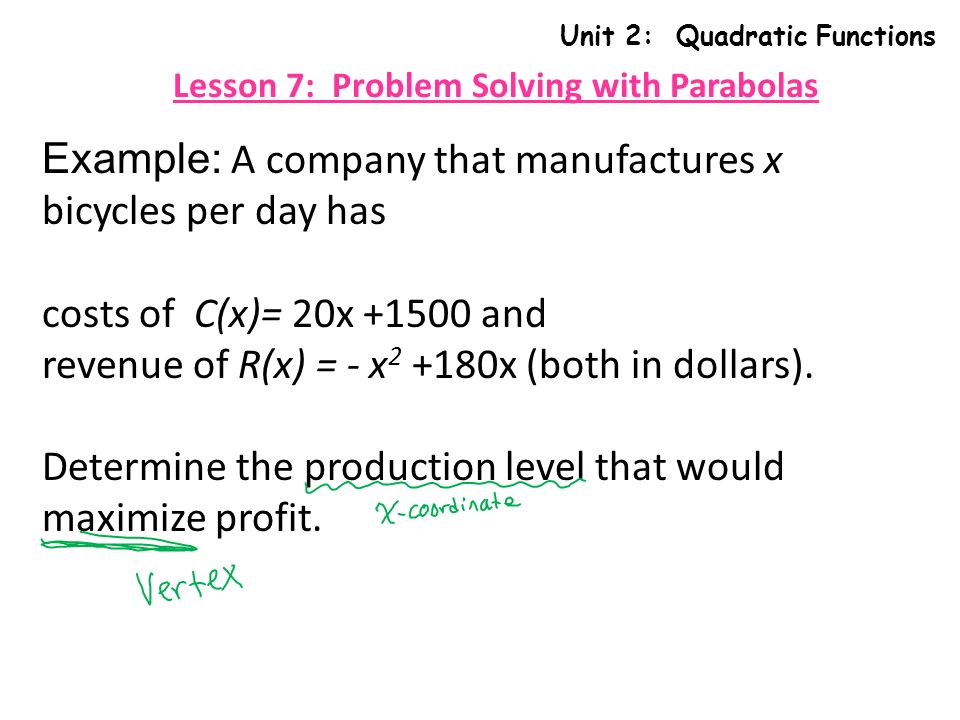 Unit 2 Quadratic Functions Minds On A Highway Overpass Has 6 Unit