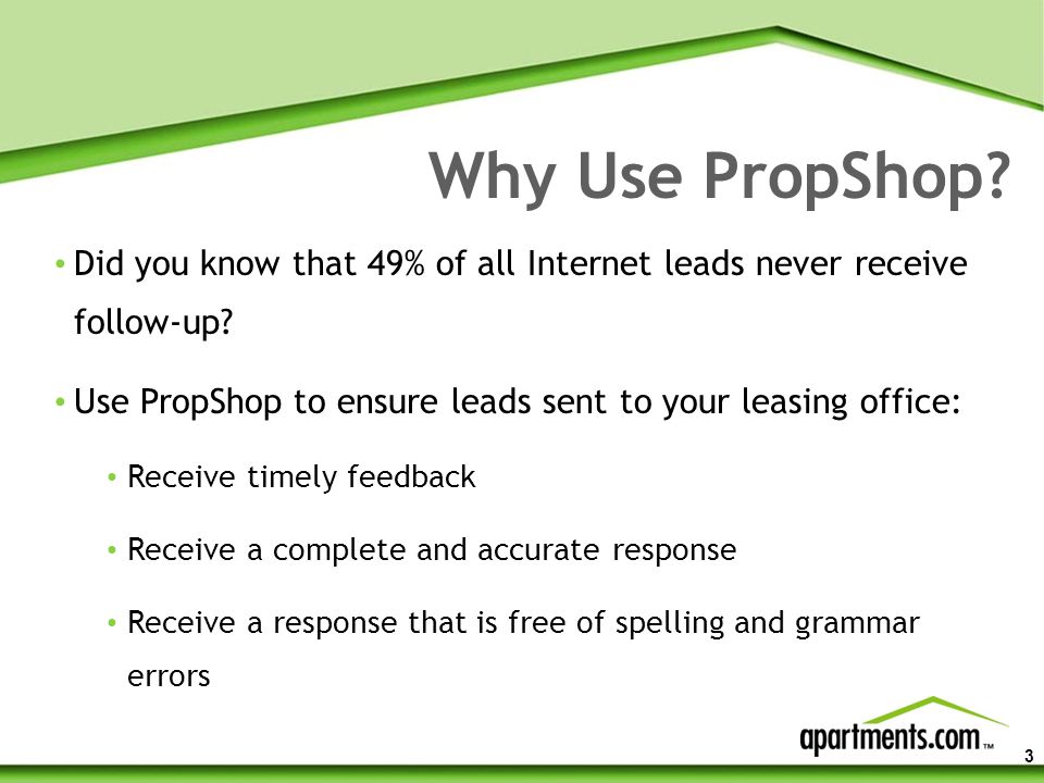 3 Why Use PropShop. Did you know that 49% of all Internet leads never receive follow-up.