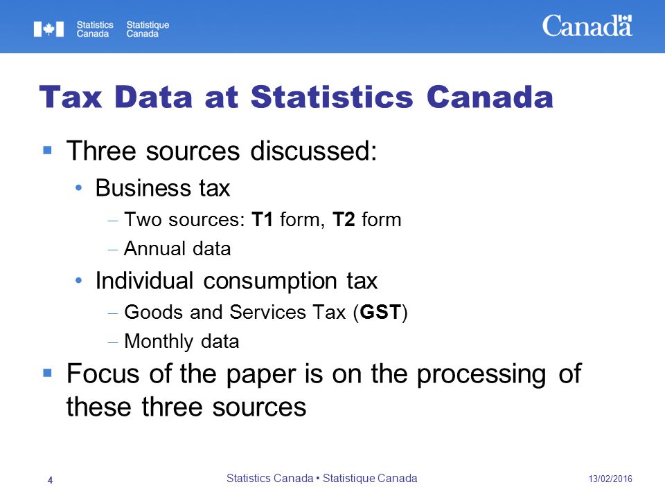 processing methodology of tax data at statistics canada authors t2 form canada