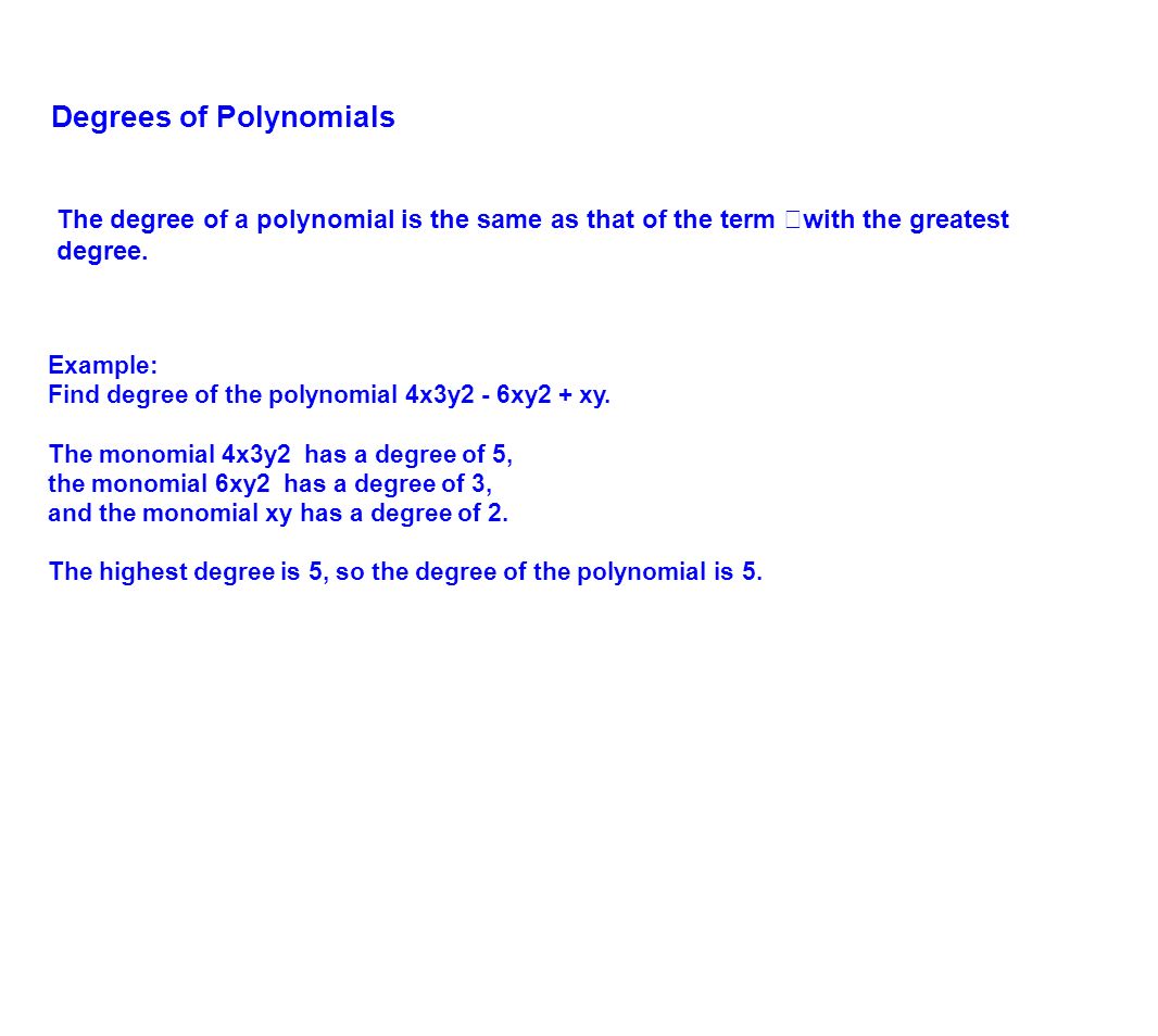 worksheet Degree Of A Monomial table of contents definitions monomials polynomials and 11 degrees