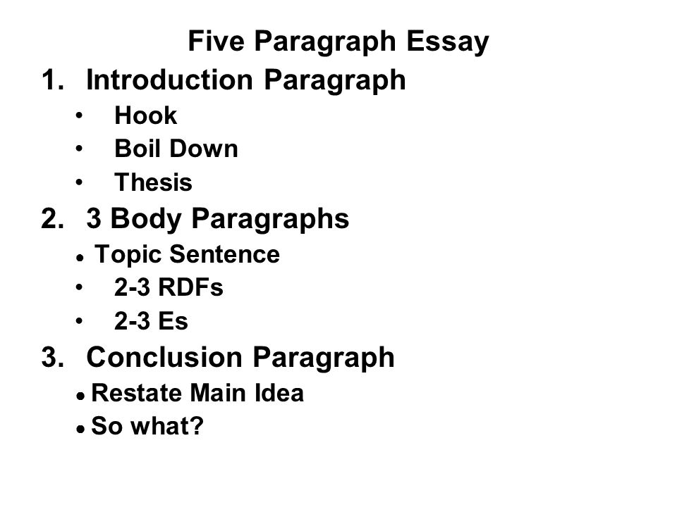 What is found in the three body paragraphs of a five paragraph essay