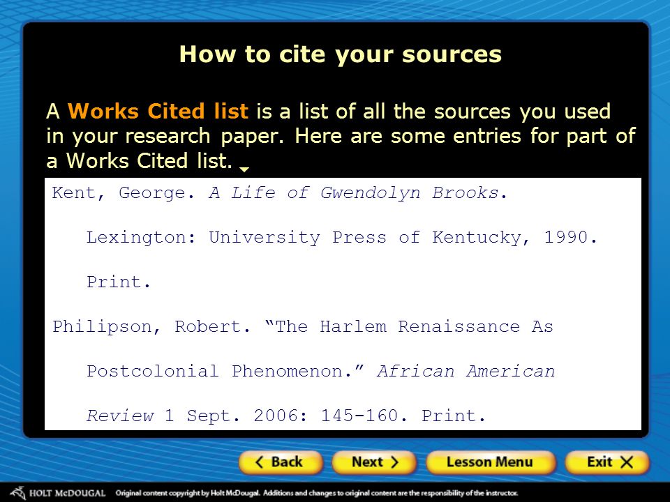 a works cited list is a list of