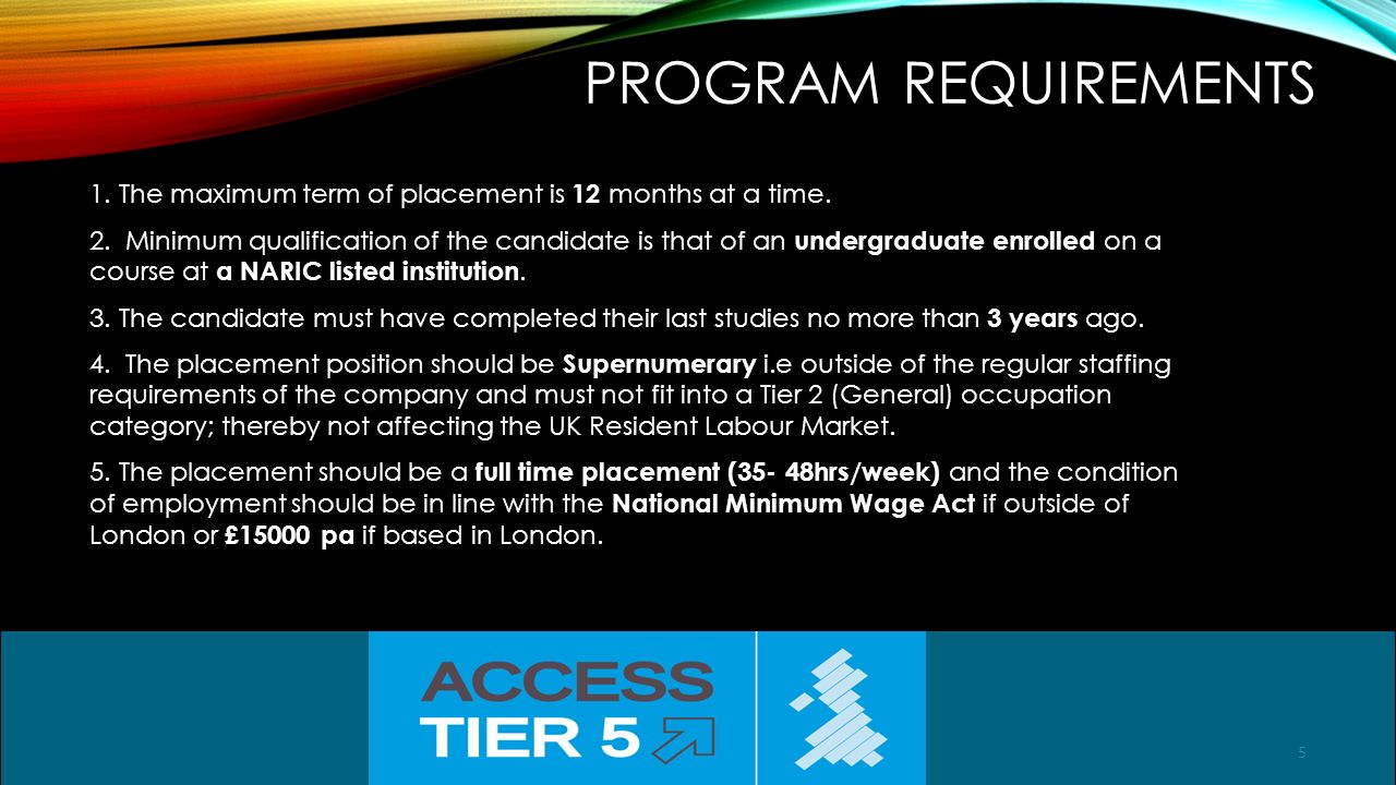5 Access Tier 5 PROGRAM REQUIREMENTS 1. The maximum term of placement is 12 months at a time.