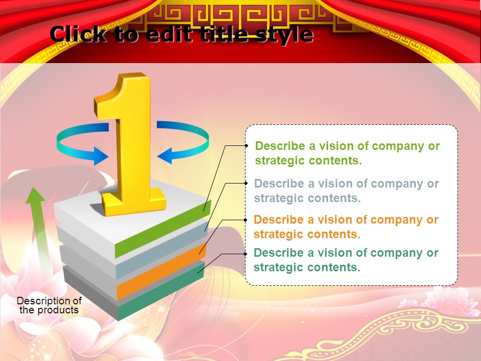 Click to edit title style Describe a vision of company or strategic contents.