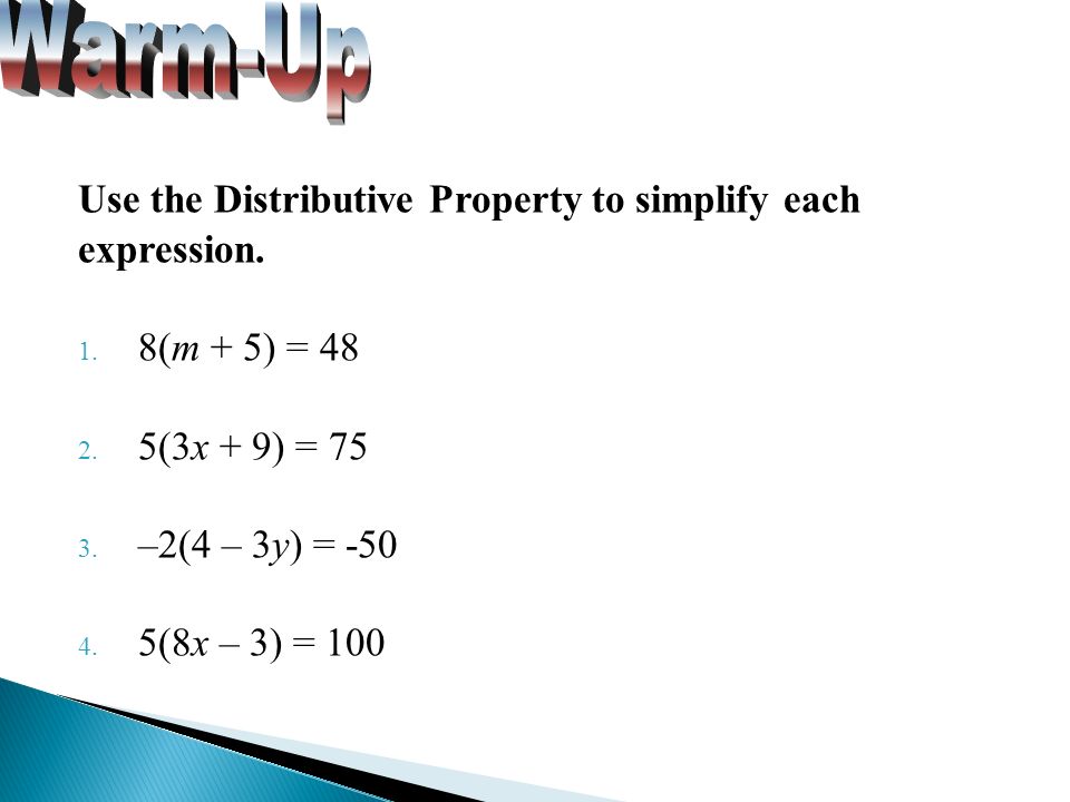 Use the Distributive Property to simplify each expression.