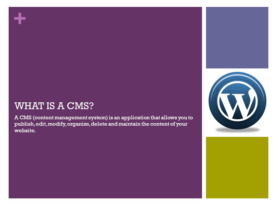 + A CMS (content management system) is an application that allows you to publish, edit, modify, organize, delete and maintain the content of your website.