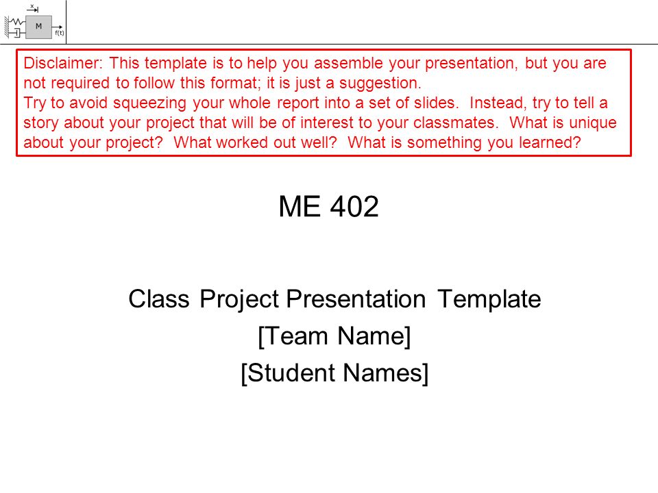 format for presentation of project