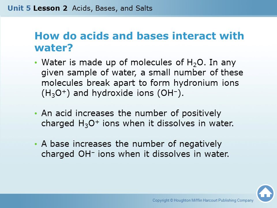 unit 5 lesson 2 acids bases and salts copyright houghton mifflin how do acids and bases form