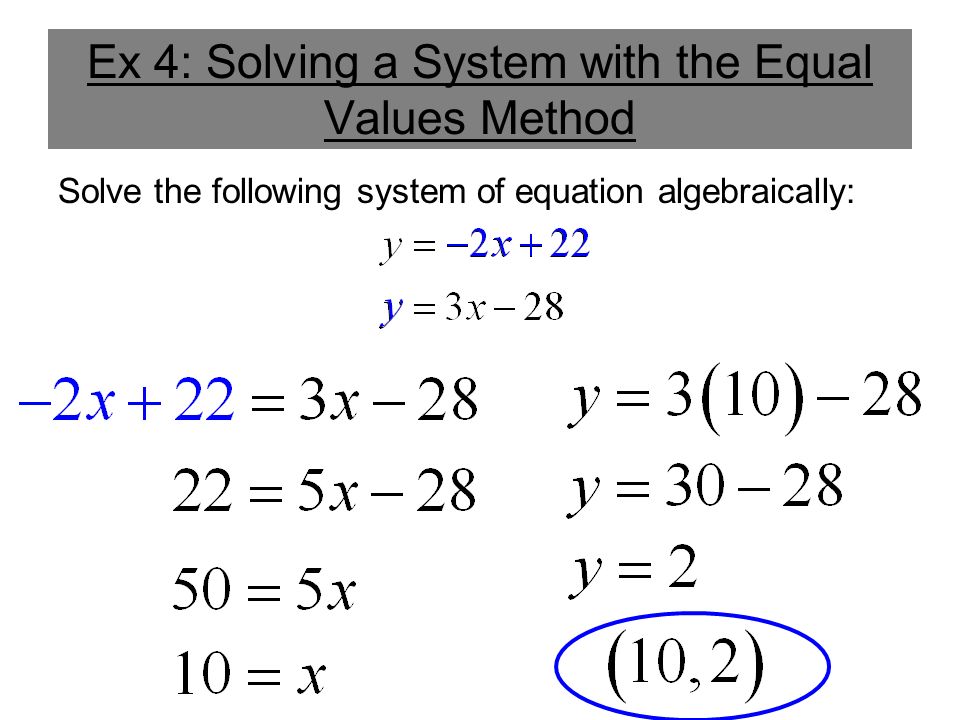 Solving Systems Of Equations Ex 1 A System Graphically 5 Ex 4 Solving A System With The Equal Values Method Solve Following Of Equation Algebraically