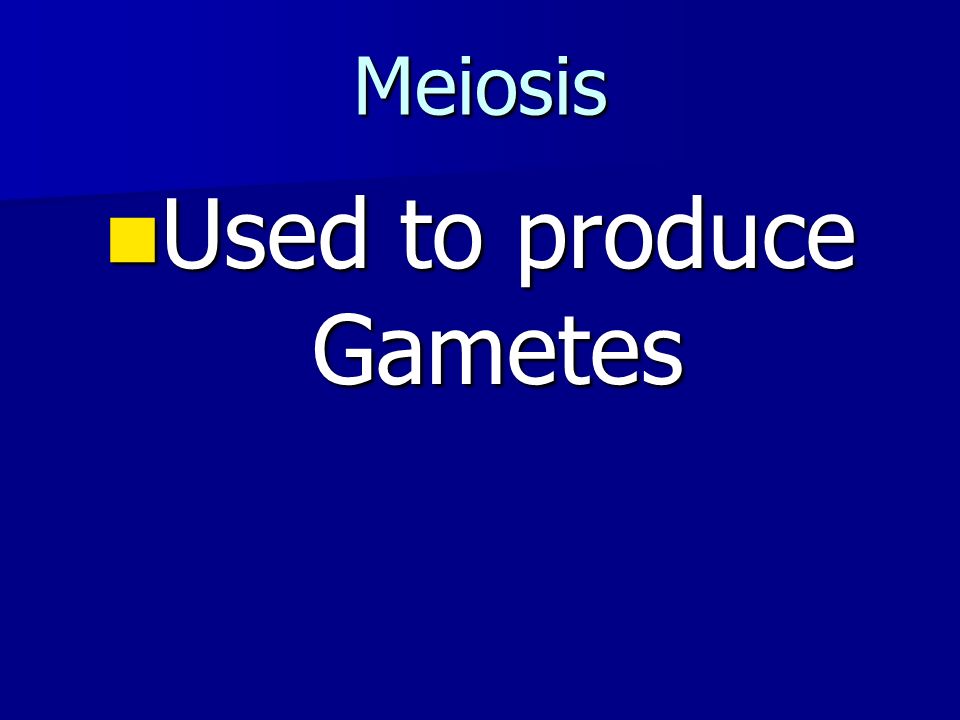 Meiosis Used to produce Gametes Used to produce Gametes