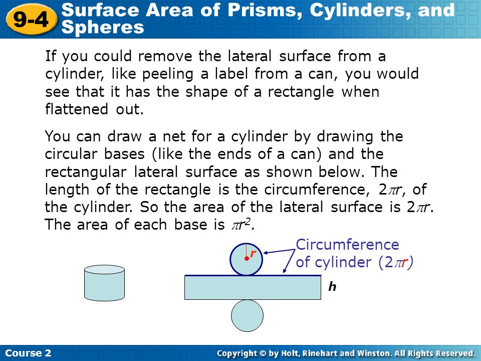 If you could remove the lateral surface from a cylinder, like peeling a label from a can, you would see that it has the shape of a rectangle when flattened out.