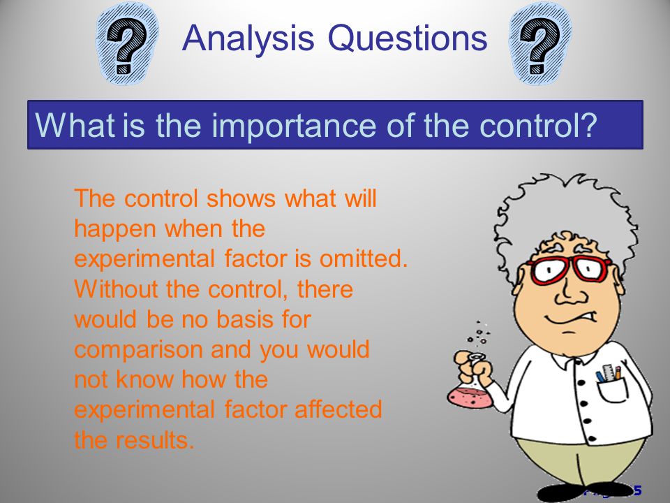 Page 55 Analysis Questions What is the importance of the control.