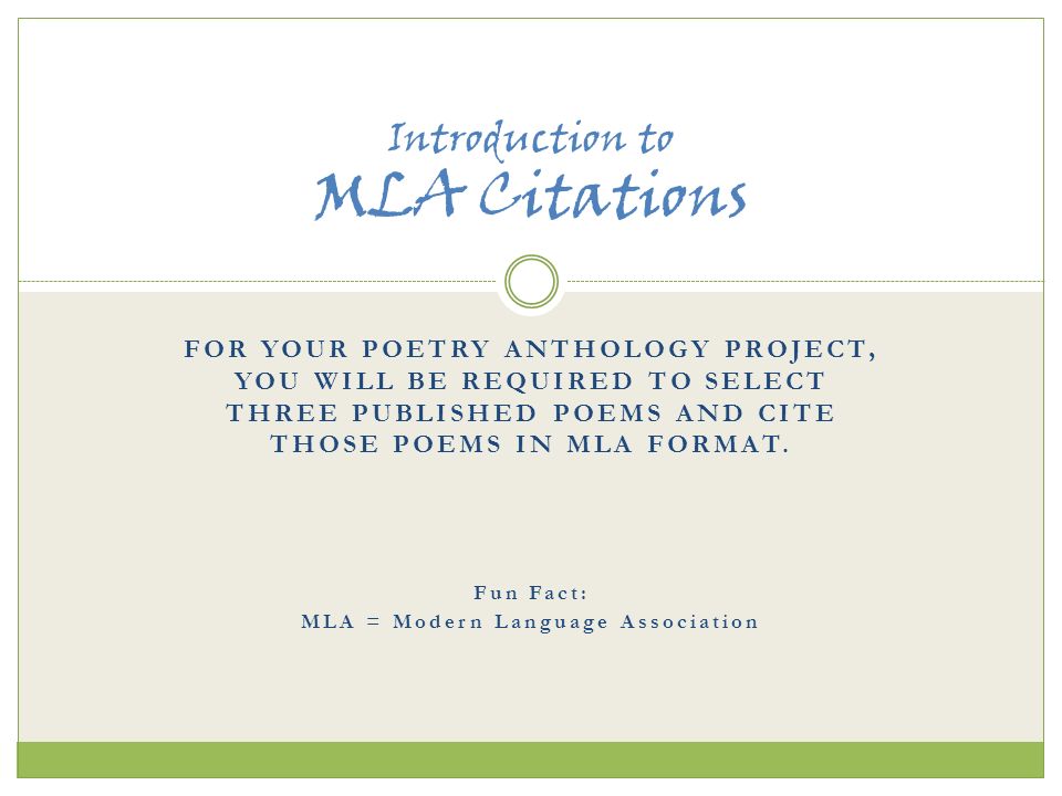 for your poetry anthology project you will be required to select mla format citing poem