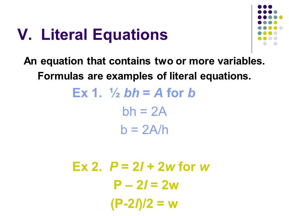 Example Of Literal Equation Talkchannels 1 6 Introduction To Solving Equations Objectives Write And Solve