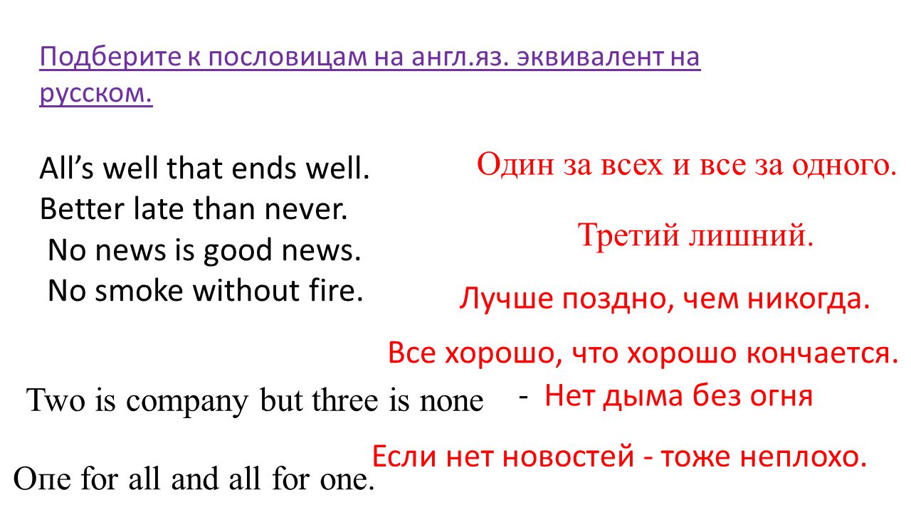 Эквивалент пословицы на русском языке Эквивалент пословицы на русском языке