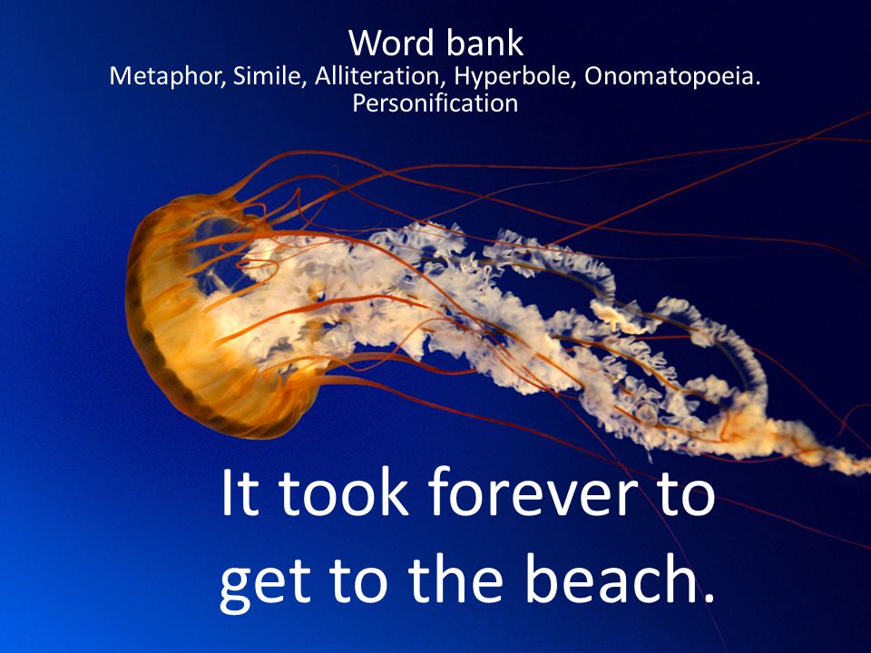 Word bank Metaphor, Simile, Alliteration, Hyperbole, Onomatopoeia.