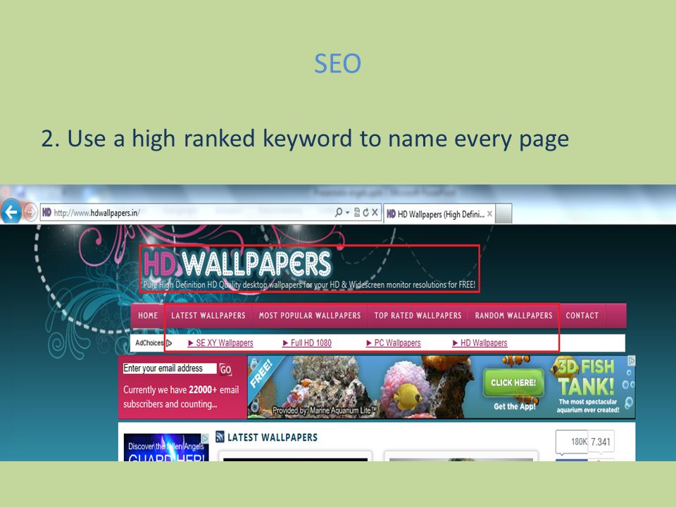 SEO 2. Use a high ranked keyword to name every page