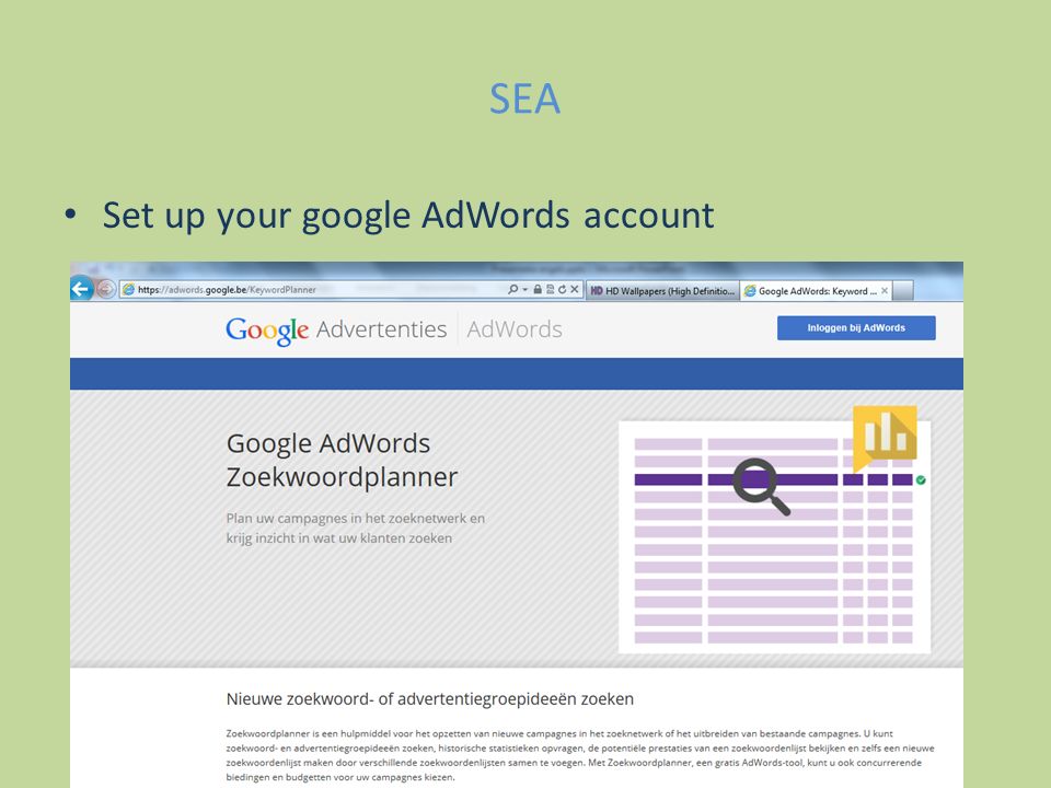 SEA Set up your google AdWords account