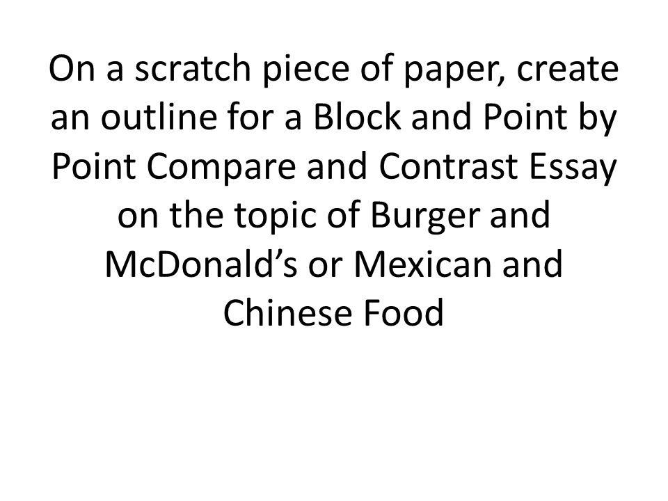 block method essay outline Block vs point-by-point organization in comparison/contrast essays block structure in block structure you write about each topic in a separate block. block method essay outline Block vs point-by-point organization in comparison/contrast essays block structure in block structure you write about each topic in a separate block.