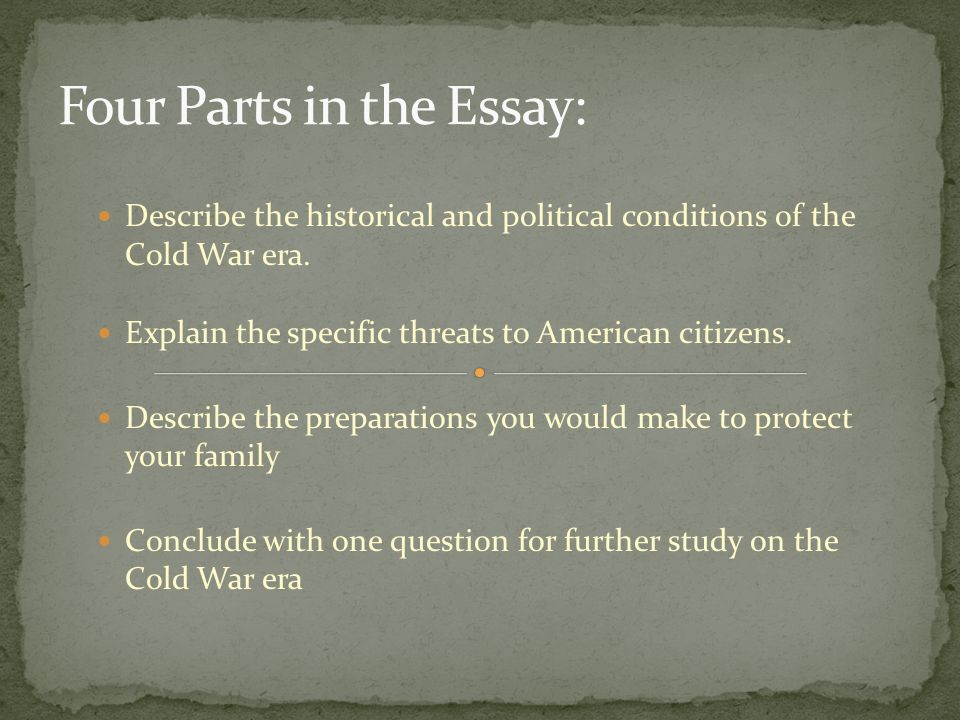 essay on the cold war era Interesting essay topics about the cold war: 20 unique ideas the following are some topics that you might consider when you are asked to write about the cold war. essay on the cold war era Interesting essay topics about the cold war: 20 unique ideas the following are some topics that you might consider when you are asked to write about the cold war.