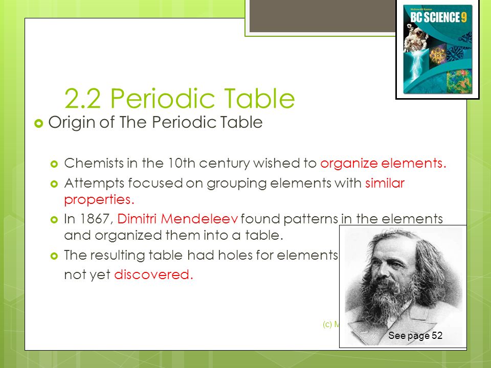 Periodic Table 10th element on the periodic table : 2.2 Periodic Table ï Origin of The Periodic Table ï Chemists in ...