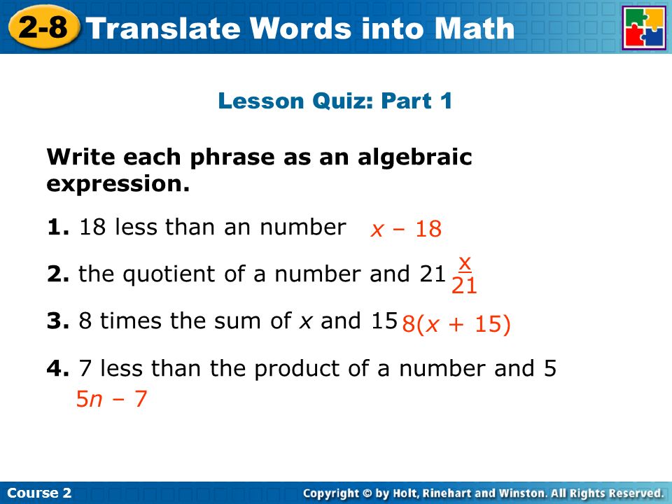 translating word and phrases to algebraic translating word and phrases to algebraic