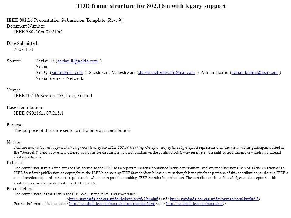 tdd frame structure for m with legacy support ieee presentation tdd frame structure for m with legacy support ieee presentation, Presentation templates