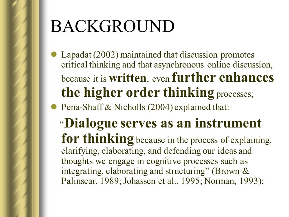 promoting critical thinking through online discussion promoting critical thinking through online discussion