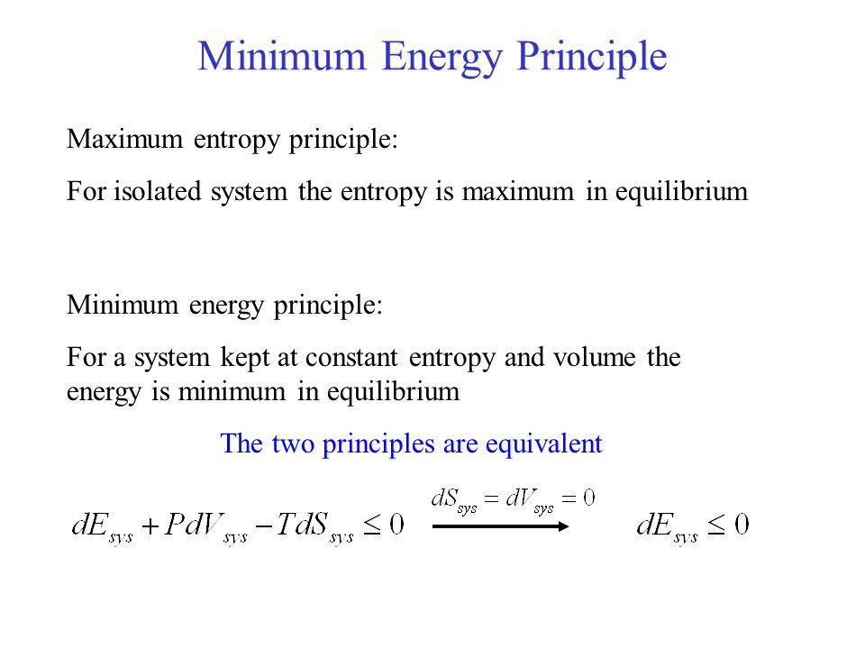 Lecture 4 General Phase Equilibrium Minimum Energy Principle 2 Minimum