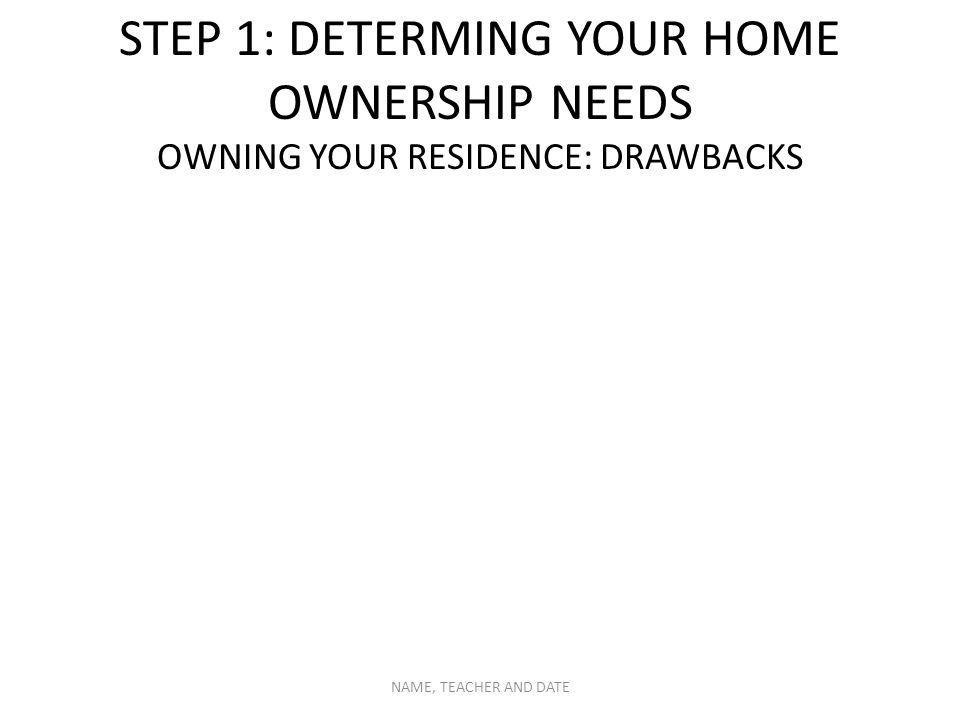 STEP 1: DETERMING YOUR HOME OWNERSHIP NEEDS OWNING YOUR RESIDENCE: DRAWBACKS NAME, TEACHER AND DATE