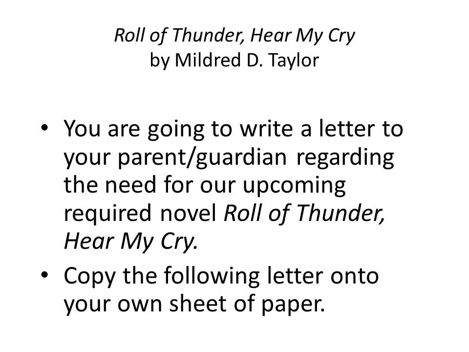 racism and prejudice in roll of thunder hear my cry by mildred d taylor Consider the importance of land in mildred d taylor’s novel, ‘roll of thunder, hear my cry’ the novel puts an emphasis on land throughout the story it is repeatedly mentioned and discussed, and linked to other main themes and factors in the book. racism and prejudice in roll of thunder hear my cry by mildred d taylor Consider the importance of land in mildred d taylor’s novel, ‘roll of thunder, hear my cry’ the novel puts an emphasis on land throughout the story it is repeatedly mentioned and discussed, and linked to other main themes and factors in the book.