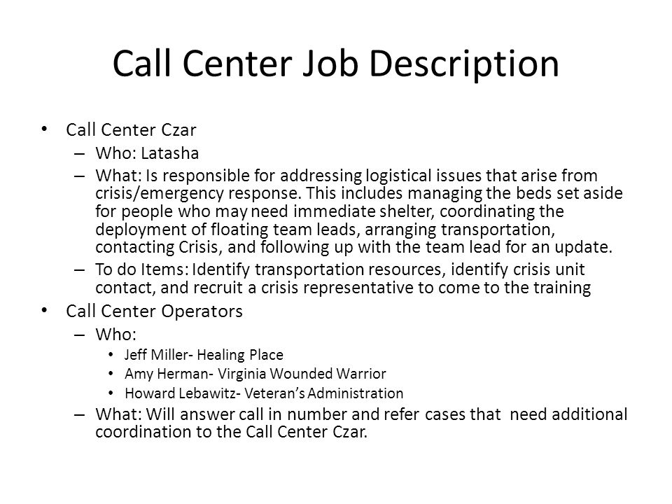 job description call center