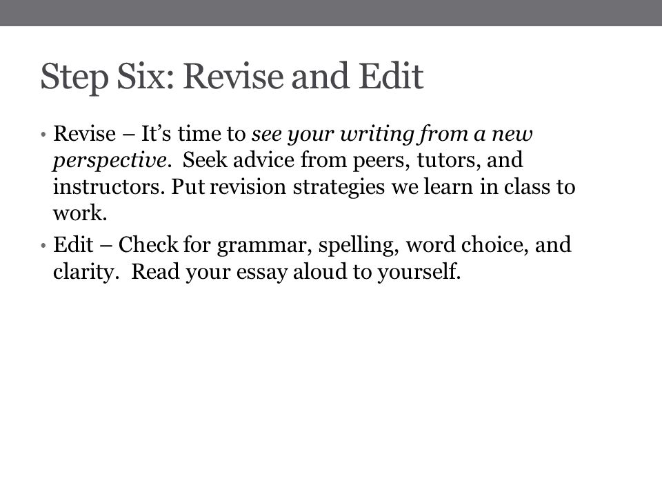 steps in revising and editing an essay Steps for revising and editing there is a di{ference between revising and editing: in revision, you deal with the underlying rneaning and structure of your essay in editing you deal with its. steps in revising and editing an essay Steps for revising and editing there is a di{ference between revising and editing: in revision, you deal with the underlying rneaning and structure of your essay in editing you deal with its.