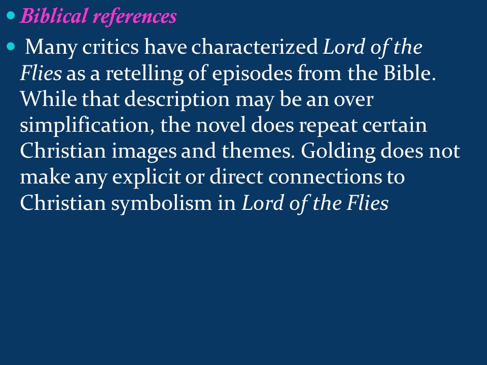 an analysis of biblical allusions in lord of the flies by william golding Literary analysis with an outline and work cited lord of the flies by william golding “ symbolism & biblical allusions parachute man. an analysis of biblical allusions in lord of the flies by william golding Literary analysis with an outline and work cited lord of the flies by william golding “ symbolism & biblical allusions parachute man.