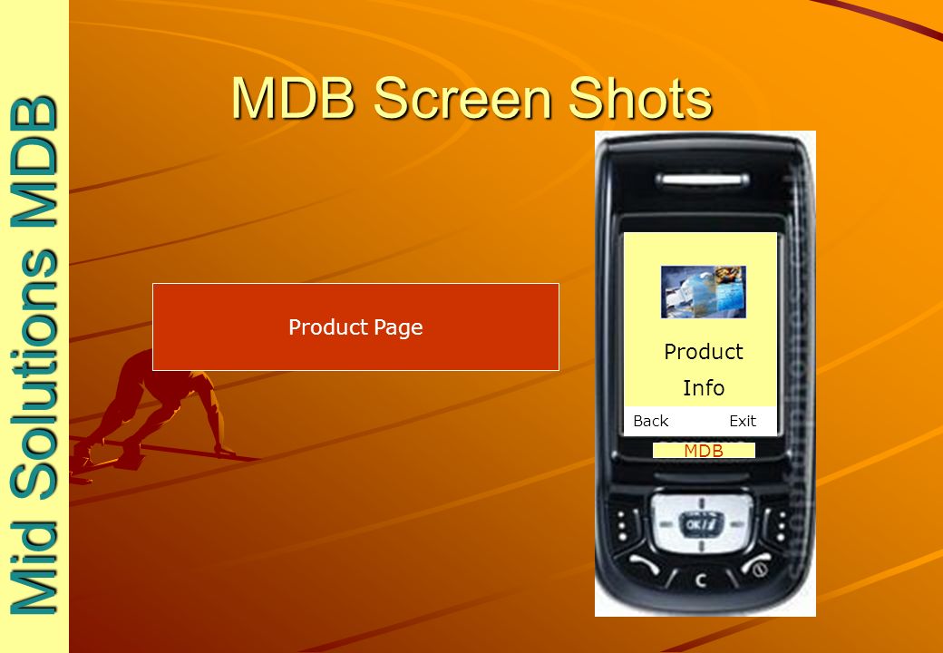 MDB Screen Shots Mid Solutions MDB Mid Solutions MDB MDB Product Page Back Exit Product Info