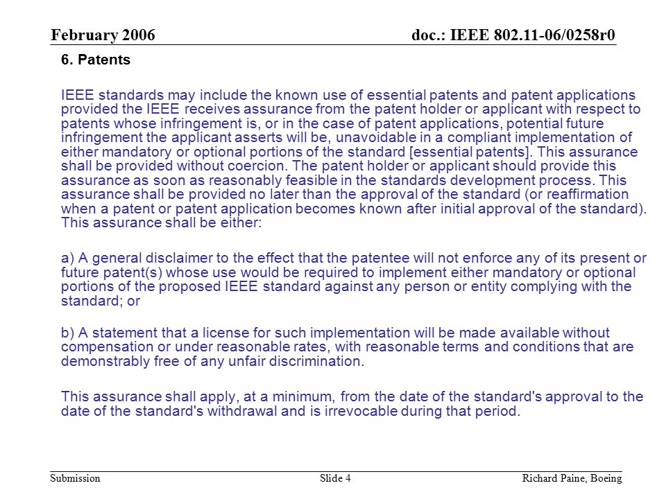 February 2006 Richard Paine, BoeingSlide 4 doc.: IEEE /0258r0 Submission 6.