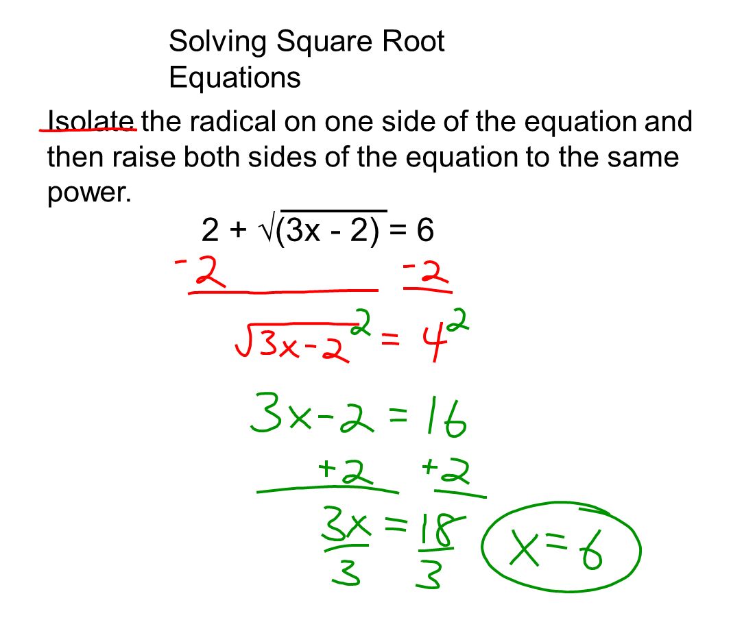 Solving Square Root Equations Talkchannels Algebra 2 Ch 7 Notes Page 50 P Solving Square Roots And Other