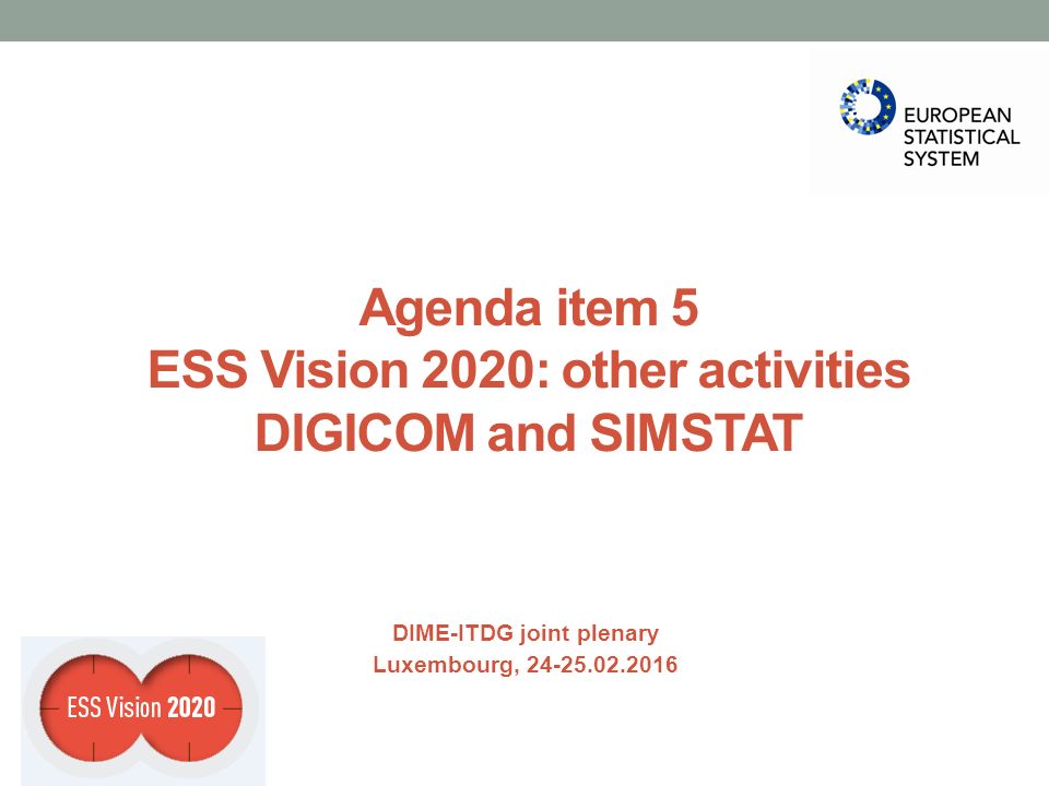 Agenda item 5 ESS Vision 2020: other activities DIGICOM and SIMSTAT DIME-ITDG joint plenary Luxembourg,